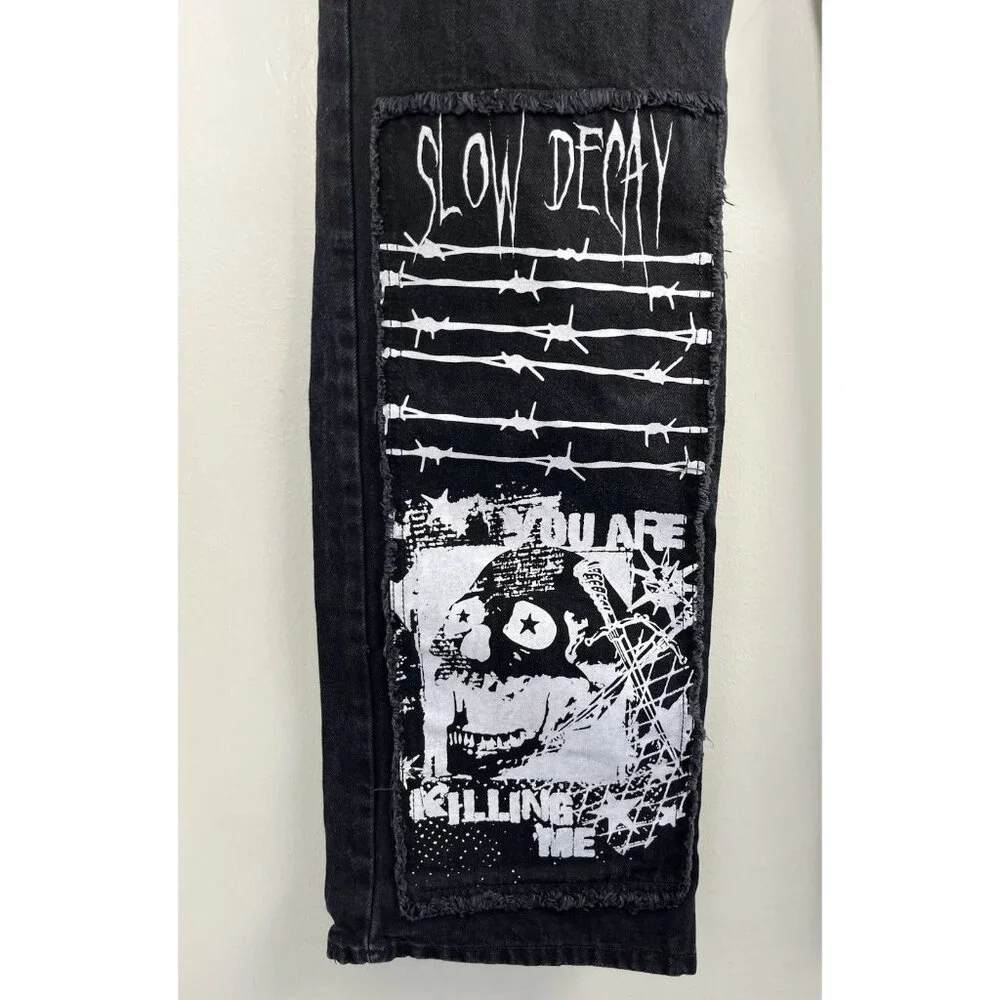 Hot‎ Topic Jeans Men’s Black Graphic Slow Decay Skull Grunge Sz 30X32